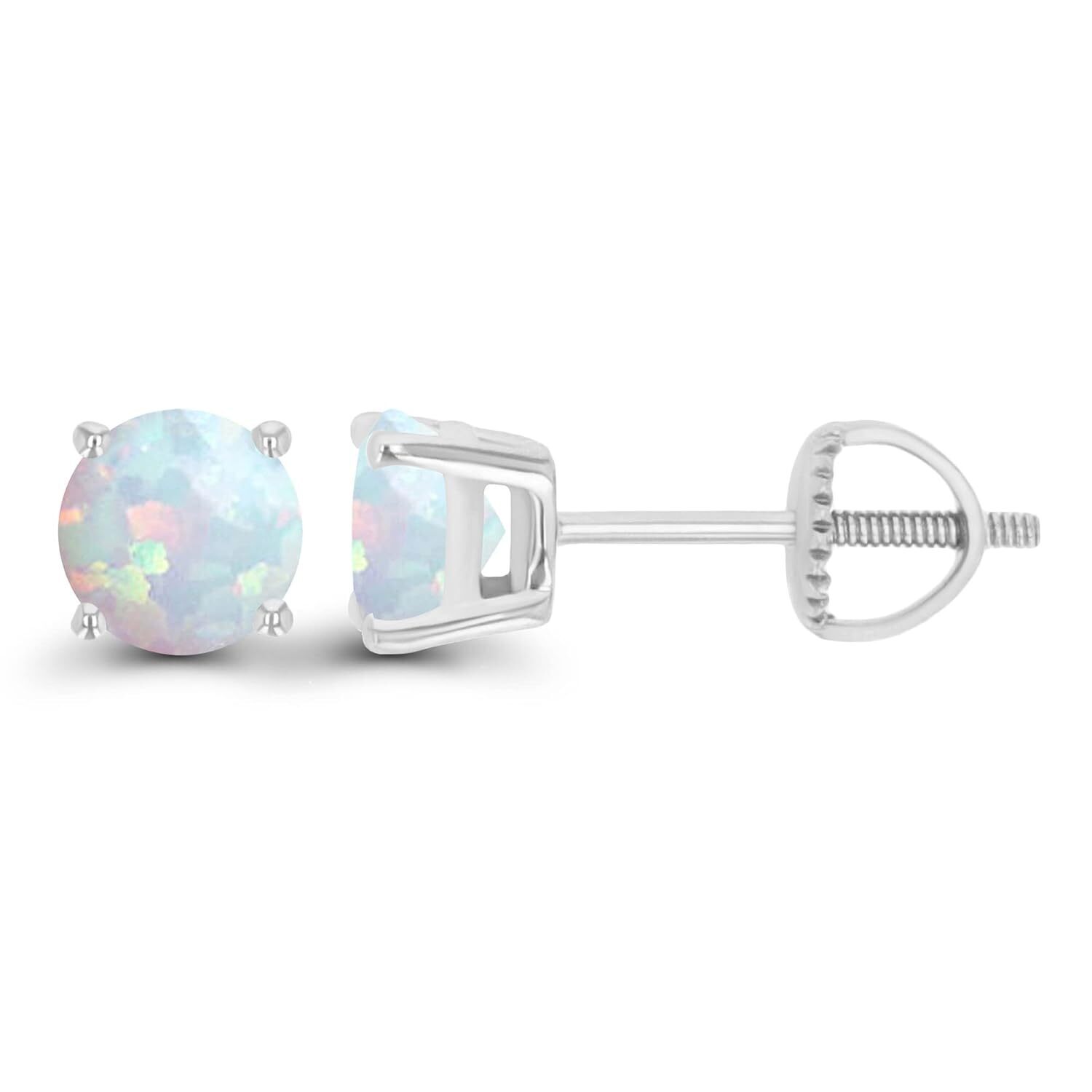 Opal Stud Earrings 5mm Round October Birthstone Silver